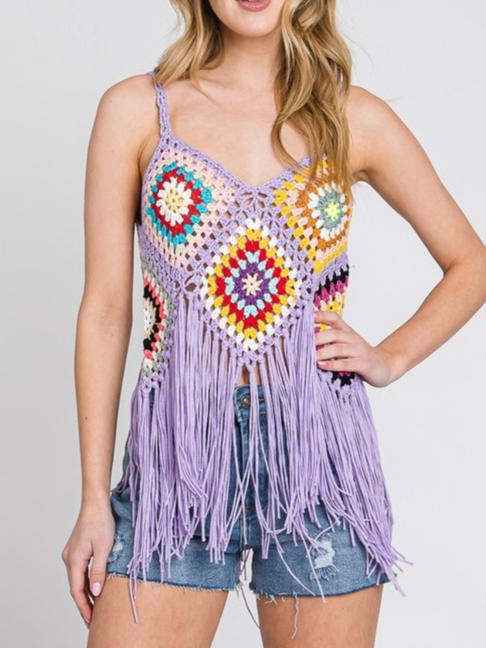 Sewn + Seen Lilac Fringe Crochet Cover Top